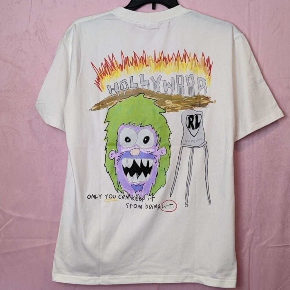 NAGRI Hollywood Short Sleeve Crew Neck Flames Graphic Novelty Tee